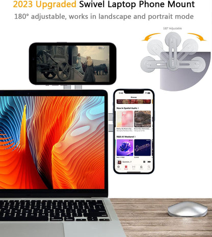 Dual Screen Magnetic Phone Holder for Laptop - Adjustable Slim Phone Mount for Monitor'S Top and Side - Computer Extension Bracket for Tesla, Magsafe Iphone 15/14/13/12 & All Phones, Silver