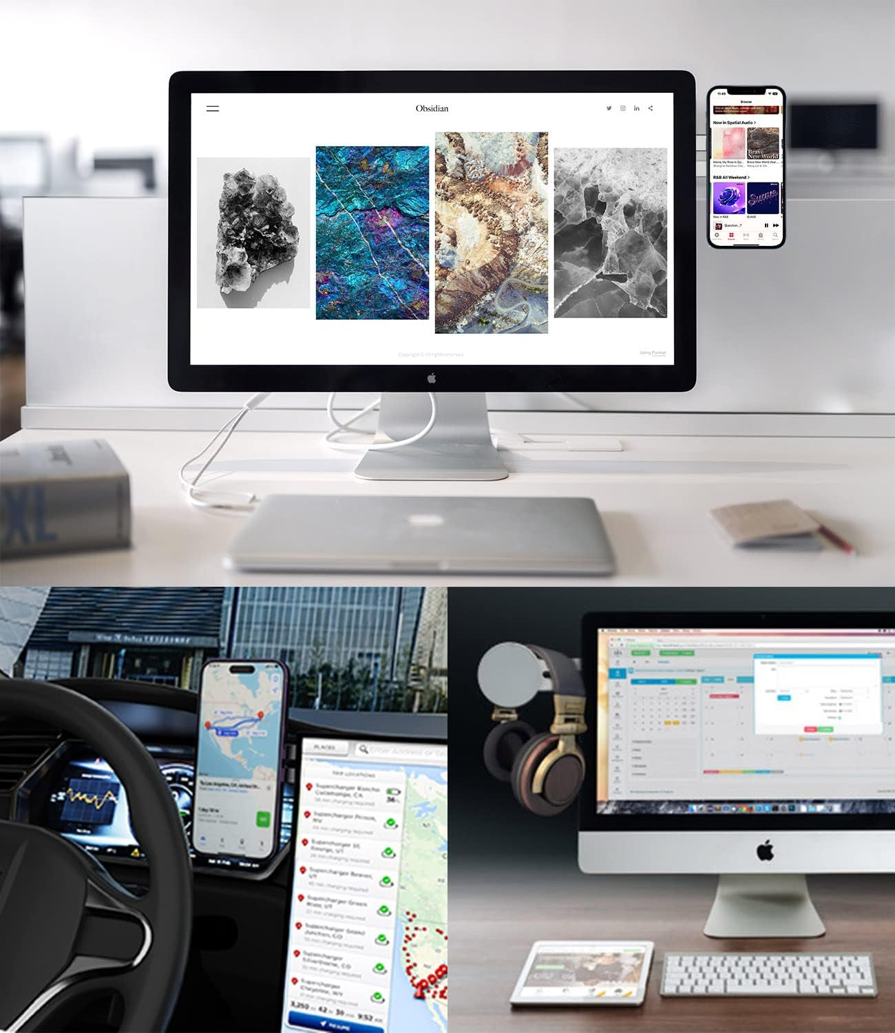 Dual Screen Magnetic Phone Holder for Laptop - Adjustable Slim Phone Mount for Monitor'S Top and Side - Computer Extension Bracket for Tesla, Magsafe Iphone 15/14/13/12 & All Phones, Silver