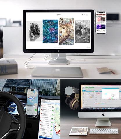 Dual Screen Magnetic Phone Holder for Laptop - Adjustable Slim Phone Mount for Monitor'S Top and Side - Computer Extension Bracket for Tesla, Magsafe Iphone 15/14/13/12 & All Phones, Silver